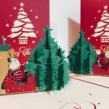 Large Metallic Christmas Eve Fireplace Origami Pop Cards 3D Pop Up Greeting Card Merry Christmas Thank You Handmade Best Wishes Blank Card Gift Happy Holidays Celebrate the Special Day