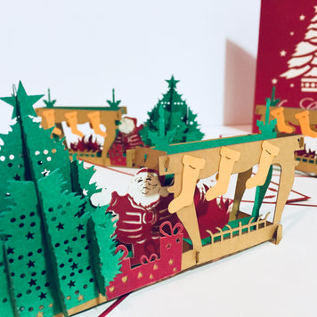 Large Metallic Christmas Eve Fireplace Origami Pop Cards 3D Pop Up Greeting Card Merry Christmas Thank You Handmade Best Wishes Blank Card Gift Happy Holidays Celebrate the Special Day