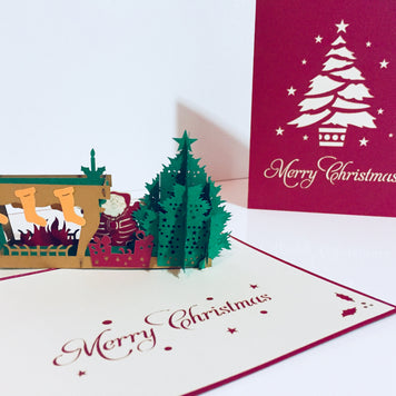 Large Metallic Christmas Eve Fireplace Origami Pop Cards 3D Pop Up Greeting Card Merry Christmas Thank You Handmade Best Wishes Blank Card Gift Happy Holidays Celebrate the Special Day