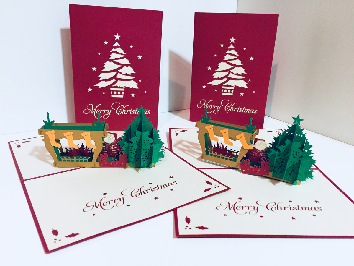 Large Metallic Christmas Eve Fireplace Origami Pop Cards 3D Pop Up Greeting Card Merry Christmas Thank You Handmade Best Wishes Blank Card Gift Happy Holidays Celebrate the Special Day