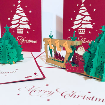 Large Metallic Christmas Eve Fireplace Origami Pop Cards 3D Pop Up Greeting Card Merry Christmas Thank You Handmade Best Wishes Blank Card Gift Happy Holidays Celebrate the Special Day