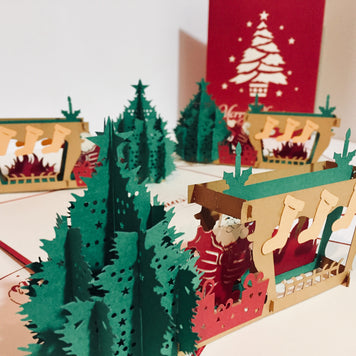 Large Metallic Christmas Eve Fireplace Origami Pop Cards 3D Pop Up Greeting Card Merry Christmas Thank You Handmade Best Wishes Blank Card Gift Happy Holidays Celebrate the Special Day