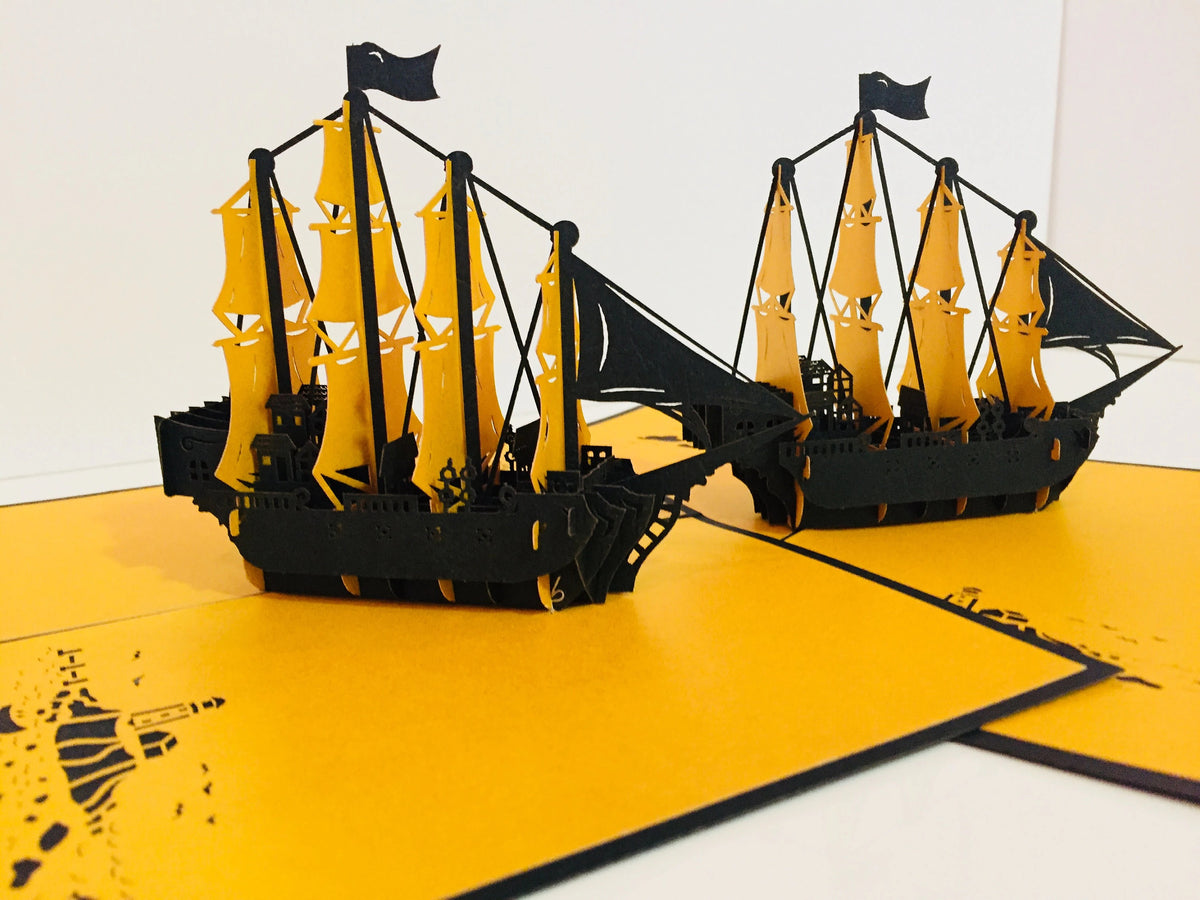 Large Metallic Gold & Black Pirate Ship Origami Pop Cards 3D Pop Up Greeting Card Happy Birthday Thank You Handmade Gift Thinking of You Blank Card for Any Occasion Happy Mother's Day Happy Father's Australiana Celebrate the Beauty