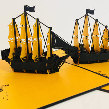 Large Metallic Gold & Black Pirate Ship Origami Pop Cards 3D Pop Up Greeting Card Happy Birthday Thank You Handmade Gift Thinking of You Blank Card for Any Occasion Happy Mother's Day Happy Father's Australiana Celebrate the Beauty