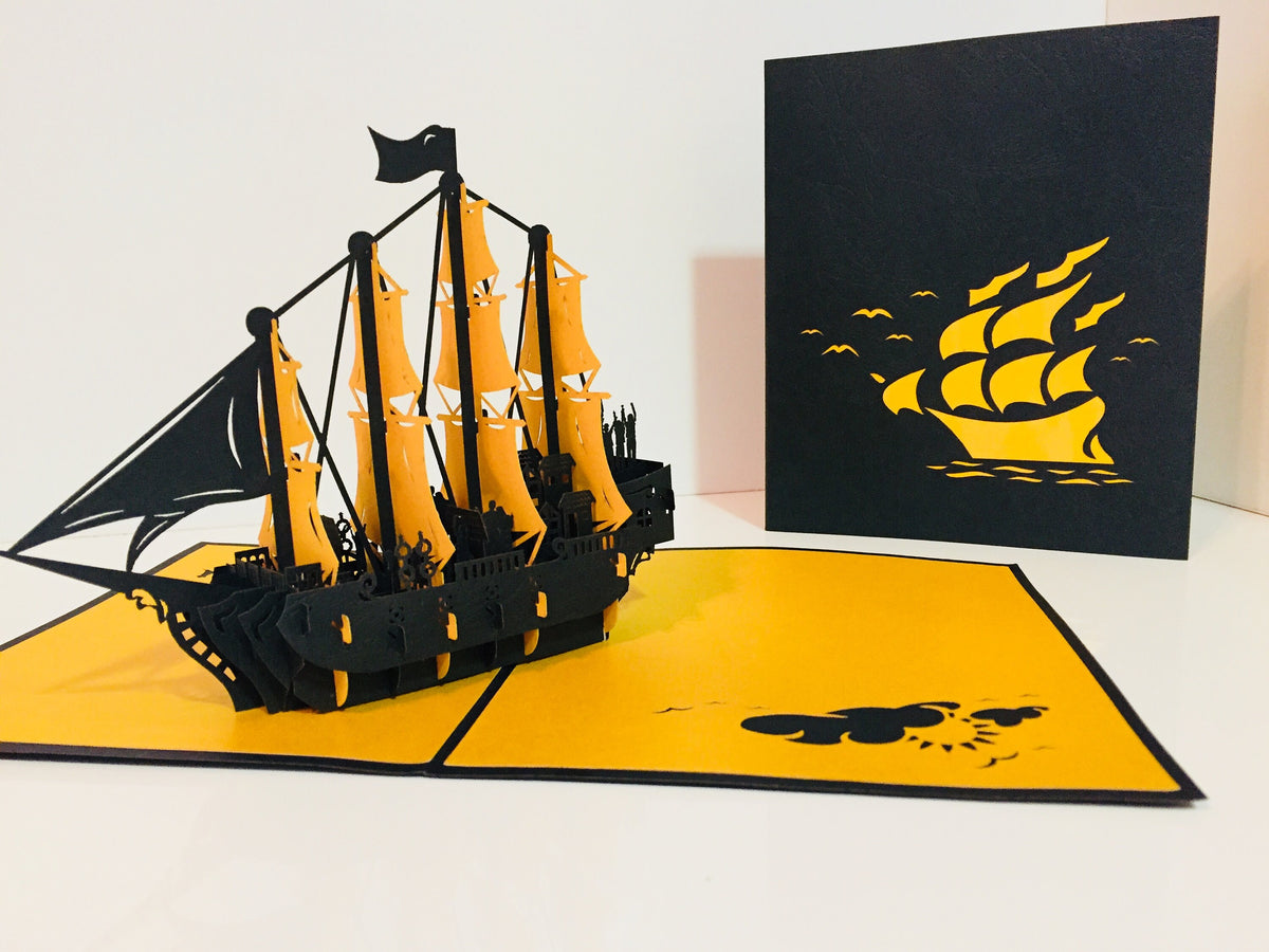 Large Metallic Gold & Black Pirate Ship Origami Pop Cards 3D Pop Up Greeting Card Happy Birthday Thank You Handmade Gift Thinking of You Blank Card for Any Occasion Happy Mother's Day Happy Father's Australiana Celebrate the Beauty