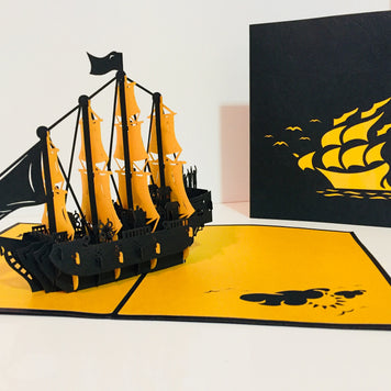 Large Metallic Gold & Black Pirate Ship Origami Pop Cards 3D Pop Up Greeting Card Happy Birthday Thank You Handmade Gift Thinking of You Blank Card for Any Occasion Happy Mother's Day Happy Father's Australiana Celebrate the Beauty