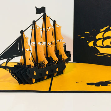 Large Metallic Gold & Black Pirate Ship Origami Pop Cards 3D Pop Up Greeting Card Happy Birthday Thank You Handmade Gift Thinking of You Blank Card for Any Occasion Happy Mother's Day Happy Father's Australiana Celebrate the Beauty