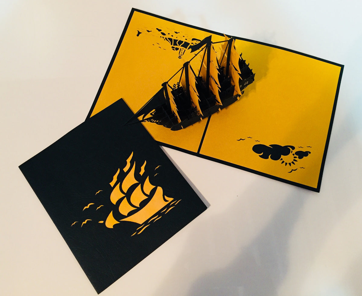 Large Metallic Gold & Black Pirate Ship Origami Pop Cards 3D Pop Up Greeting Card Happy Birthday Thank You Handmade Gift Thinking of You Blank Card for Any Occasion Happy Mother's Day Happy Father's Australiana Celebrate the Beauty