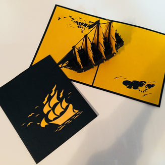 Large Metallic Gold & Black Pirate Ship Origami Pop Cards 3D Pop Up Greeting Card Happy Birthday Thank You Handmade Gift Thinking of You Blank Card for Any Occasion Happy Mother's Day Happy Father's Australiana Celebrate the Beauty