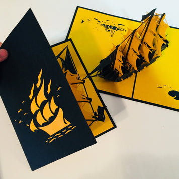 Large Metallic Gold & Black Pirate Ship Origami Pop Cards 3D Pop Up Greeting Card Happy Birthday Thank You Handmade Gift Thinking of You Blank Card for Any Occasion Happy Mother's Day Happy Father's Australiana Celebrate the Beauty