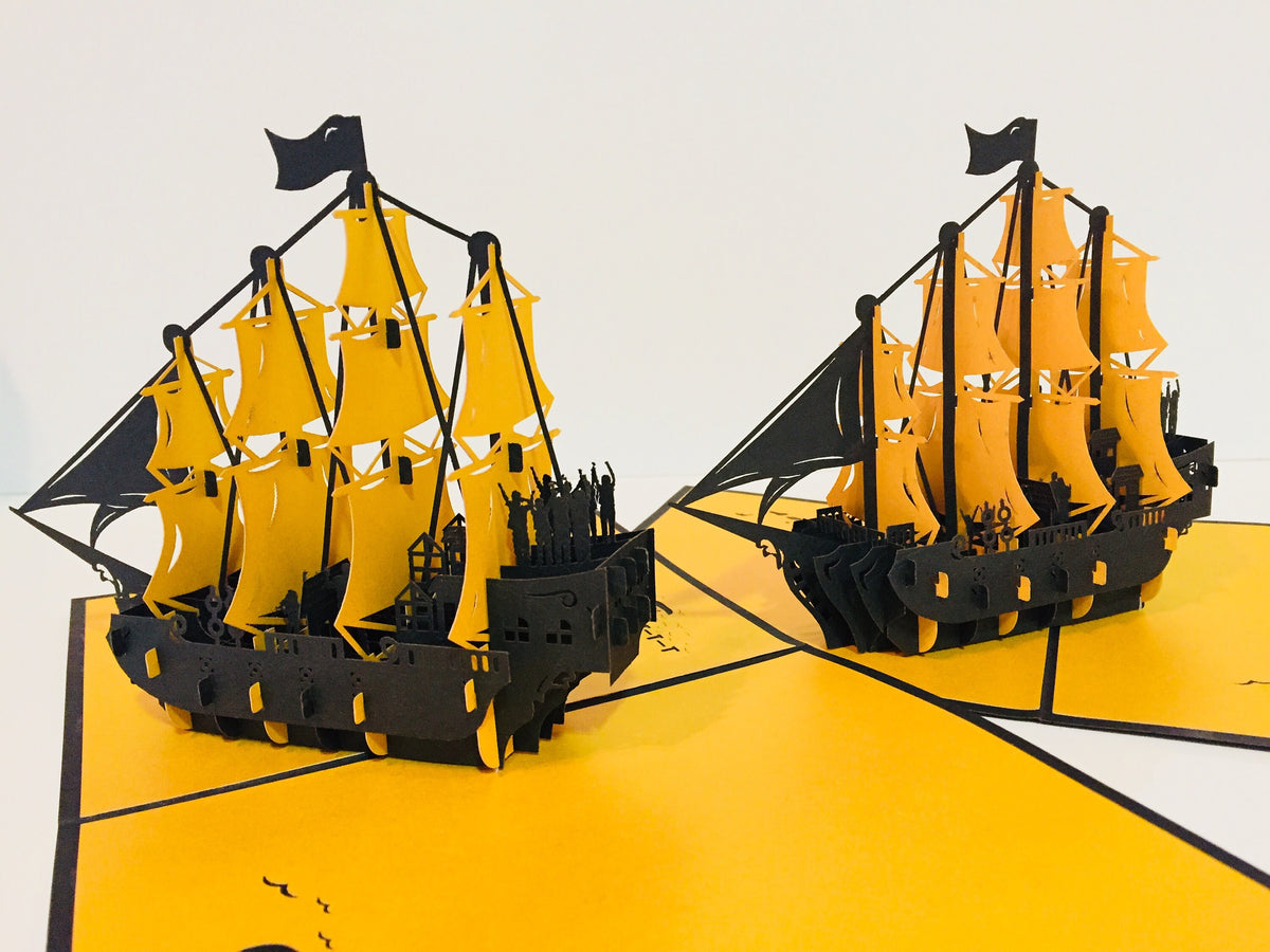 Large Metallic Gold & Black Pirate Ship Origami Pop Cards 3D Pop Up Greeting Card Happy Birthday Thank You Handmade Gift Thinking of You Blank Card for Any Occasion Happy Mother's Day Happy Father's Australiana Celebrate the Beauty