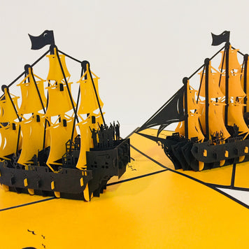 Large Metallic Gold & Black Pirate Ship Origami Pop Cards 3D Pop Up Greeting Card Happy Birthday Thank You Handmade Gift Thinking of You Blank Card for Any Occasion Happy Mother's Day Happy Father's Australiana Celebrate the Beauty