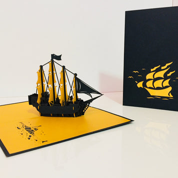 Large Metallic Gold & Black Pirate Ship Origami Pop Cards 3D Pop Up Greeting Card Happy Birthday Thank You Handmade Gift Thinking of You Blank Card for Any Occasion Happy Mother's Day Happy Father's Australiana Celebrate the Beauty