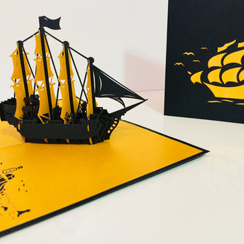 Large Metallic Gold & Black Pirate Ship Origami Pop Cards 3D Pop Up Greeting Card Happy Birthday Thank You Handmade Gift Thinking of You Blank Card for Any Occasion Happy Mother's Day Happy Father's Australiana Celebrate the Beauty