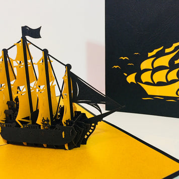 Large Metallic Gold & Black Pirate Ship Origami Pop Cards 3D Pop Up Greeting Card Happy Birthday Thank You Handmade Gift Thinking of You Blank Card for Any Occasion Happy Mother's Day Happy Father's Australiana Celebrate the Beauty