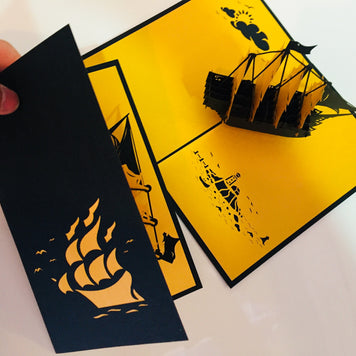 Large Metallic Gold & Black Pirate Ship Origami Pop Cards 3D Pop Up Greeting Card Happy Birthday Thank You Handmade Gift Thinking of You Blank Card for Any Occasion Happy Mother's Day Happy Father's Australiana Celebrate the Beauty