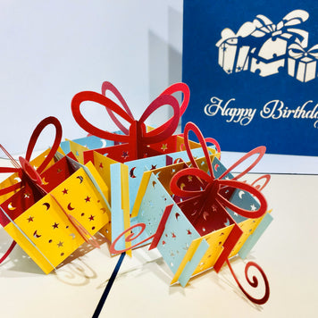 Large Navy Triple Birthday Presents Origami Pop Cards 3D Pop Up Greeting Card Thank You Handmade Gift Thinking of You Happy Birthday Occasion Australiana Celebrate the Beauty and Happiness During Special Day Best Wishes Gift