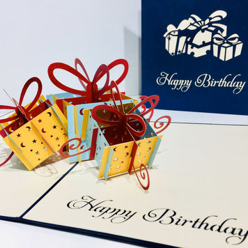 Large Navy Triple Birthday Presents Origami Pop Cards 3D Pop Up Greeting Card Thank You Handmade Gift Thinking of You Happy Birthday Occasion Australiana Celebrate the Beauty and Happiness During Special Day Best Wishes Gift