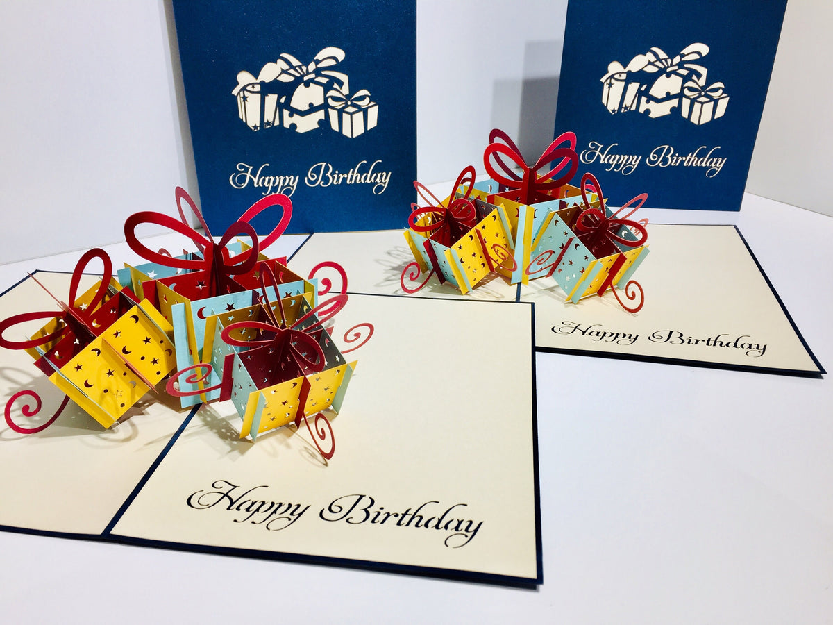 Large Navy Triple Birthday Presents Origami Pop Cards 3D Pop Up Greeting Card Thank You Handmade Gift Thinking of You Happy Birthday Occasion Australiana Celebrate the Beauty and Happiness During Special Day Best Wishes Gift
