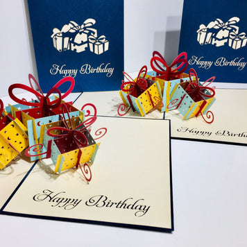 Large Navy Triple Birthday Presents Origami Pop Cards 3D Pop Up Greeting Card Thank You Handmade Gift Thinking of You Happy Birthday Occasion Australiana Celebrate the Beauty and Happiness During Special Day Best Wishes Gift
