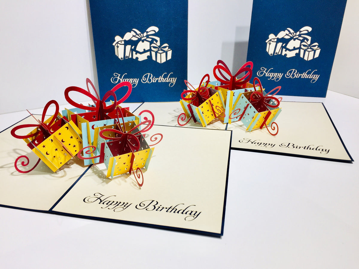 Large Navy Triple Birthday Presents Origami Pop Cards 3D Pop Up Greeting Card Thank You Handmade Gift Thinking of You Happy Birthday Occasion Australiana Celebrate the Beauty and Happiness During Special Day Best Wishes Gift