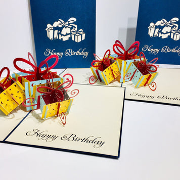 Large Navy Triple Birthday Presents Origami Pop Cards 3D Pop Up Greeting Card Thank You Handmade Gift Thinking of You Happy Birthday Occasion Australiana Celebrate the Beauty and Happiness During Special Day Best Wishes Gift