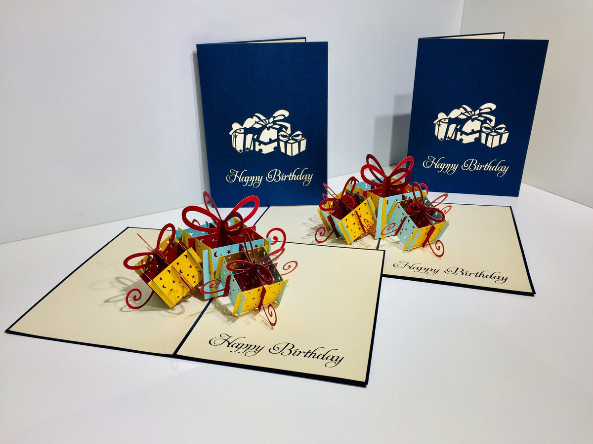 Large Navy Triple Birthday Presents Origami Pop Cards 3D Pop Up Greeting Card Thank You Handmade Gift Thinking of You Happy Birthday Occasion Australiana Celebrate the Beauty and Happiness During Special Day Best Wishes Gift