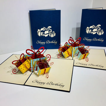 Large Navy Triple Birthday Presents Origami Pop Cards 3D Pop Up Greeting Card Thank You Handmade Gift Thinking of You Happy Birthday Occasion Australiana Celebrate the Beauty and Happiness During Special Day Best Wishes Gift