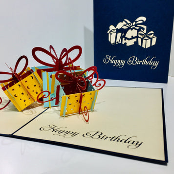 Large Navy Triple Birthday Presents Origami Pop Cards 3D Pop Up Greeting Card Thank You Handmade Gift Thinking of You Happy Birthday Occasion Australiana Celebrate the Beauty and Happiness During Special Day Best Wishes Gift