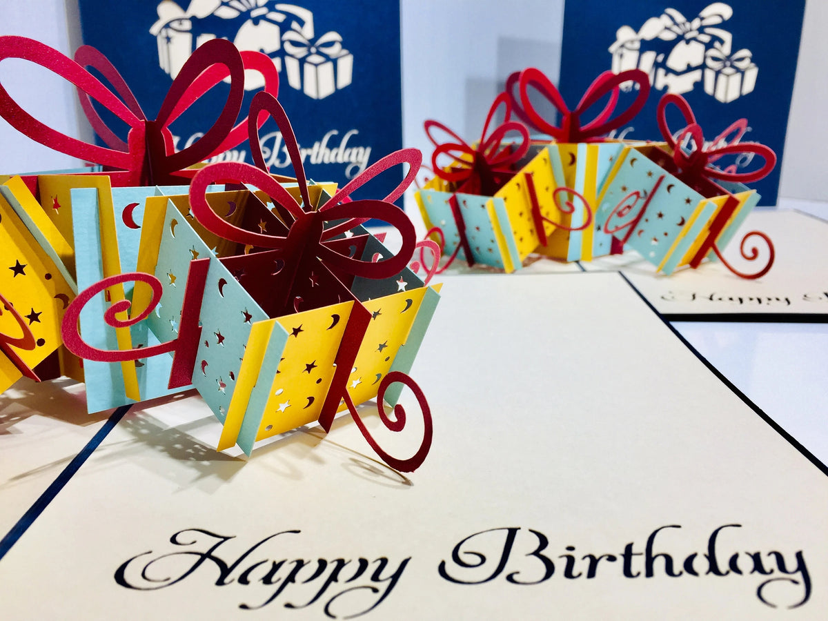 Large Navy Triple Birthday Presents Origami Pop Cards 3D Pop Up Greeting Card Thank You Handmade Gift Thinking of You Happy Birthday Occasion Australiana Celebrate the Beauty and Happiness During Special Day Best Wishes Gift