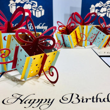 Large Navy Triple Birthday Presents Origami Pop Cards 3D Pop Up Greeting Card Thank You Handmade Gift Thinking of You Happy Birthday Occasion Australiana Celebrate the Beauty and Happiness During Special Day Best Wishes Gift