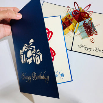 Large Navy Triple Birthday Presents Origami Pop Cards 3D Pop Up Greeting Card Thank You Handmade Gift Thinking of You Happy Birthday Occasion Australiana Celebrate the Beauty and Happiness During Special Day Best Wishes Gift