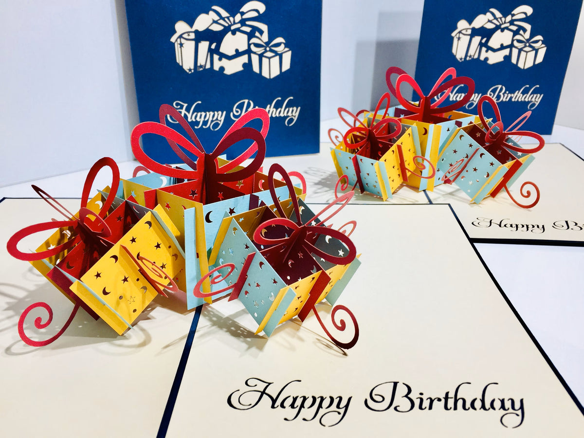 Large Navy Triple Birthday Presents Origami Pop Cards 3D Pop Up Greeting Card Thank You Handmade Gift Thinking of You Happy Birthday Occasion Australiana Celebrate the Beauty and Happiness During Special Day Best Wishes Gift