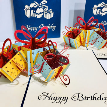 Large Navy Triple Birthday Presents Origami Pop Cards 3D Pop Up Greeting Card Thank You Handmade Gift Thinking of You Happy Birthday Occasion Australiana Celebrate the Beauty and Happiness During Special Day Best Wishes Gift