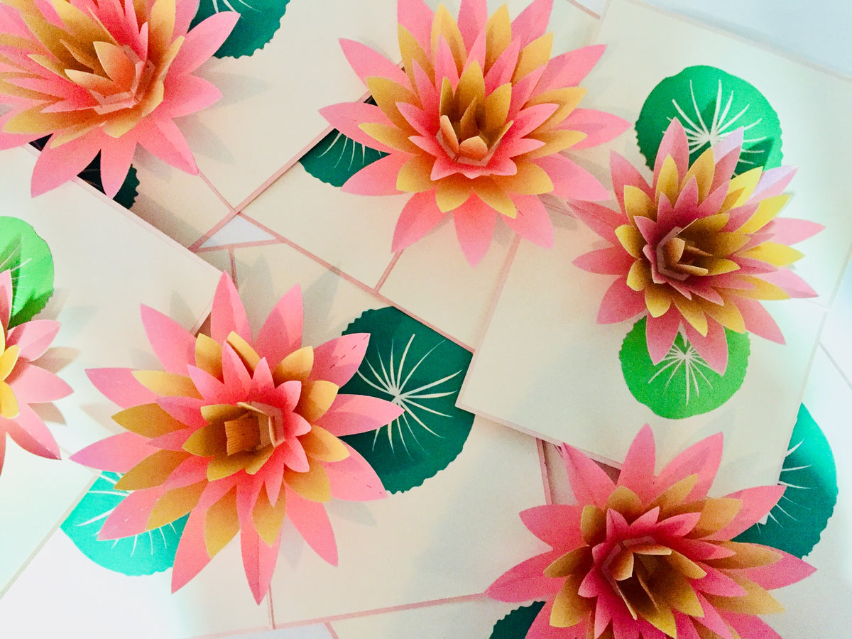 Metallic Peaceful Gold & Pink Lotus Origami Pop Cards 3D Pop Up Greeting Card Happy Birthday Thank You Handmade Gift Thinking of You Blank Card for Any Occasion Happy Mother's Day Happy Father's Australiana Celebrate the Beauty of Flower