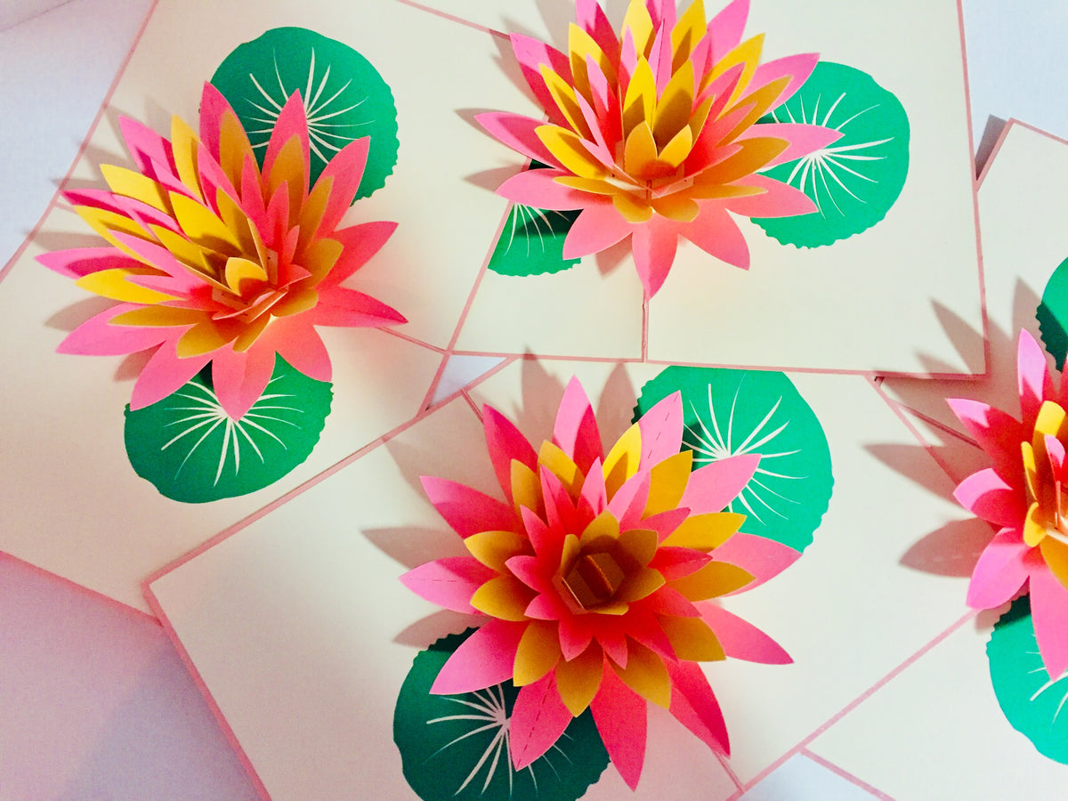 Metallic Peaceful Gold & Pink Lotus Origami Pop Cards 3D Pop Up Greeting Card Happy Birthday Thank You Handmade Gift Thinking of You Blank Card for Any Occasion Happy Mother's Day Happy Father's Australiana Celebrate the Beauty of Flower