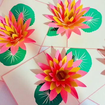 Metallic Peaceful Gold & Pink Lotus Origami Pop Cards 3D Pop Up Greeting Card Happy Birthday Thank You Handmade Gift Thinking of You Blank Card for Any Occasion Happy Mother's Day Happy Father's Australiana Celebrate the Beauty of Flower