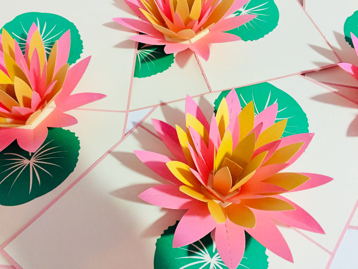 Metallic Peaceful Gold & Pink Lotus Origami Pop Cards 3D Pop Up Greeting Card Happy Birthday Thank You Handmade Gift Thinking of You Blank Card for Any Occasion Happy Mother's Day Happy Father's Australiana Celebrate the Beauty of Flower