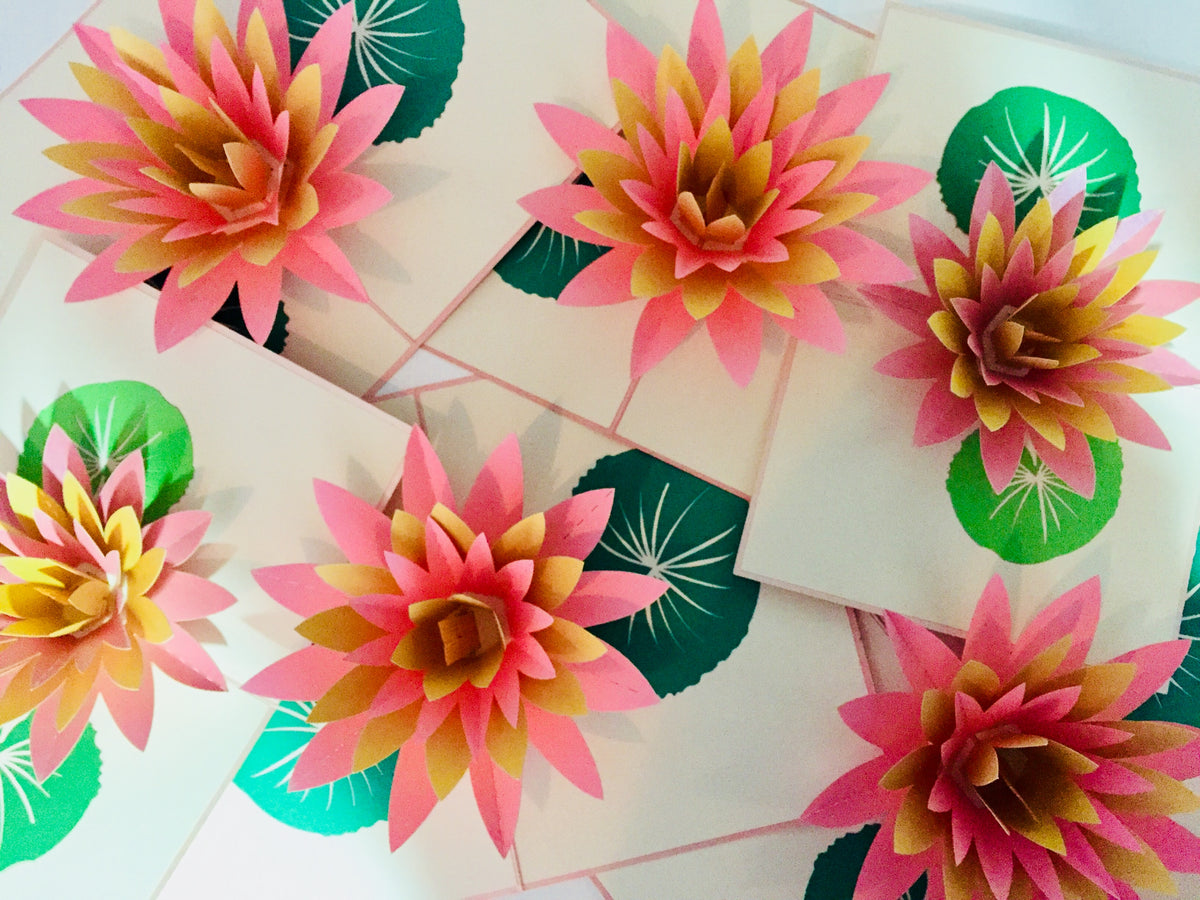 Metallic Peaceful Gold & Pink Lotus Origami Pop Cards 3D Pop Up Greeting Card Happy Birthday Thank You Handmade Gift Thinking of You Blank Card for Any Occasion Happy Mother's Day Happy Father's Australiana Celebrate the Beauty of Flower