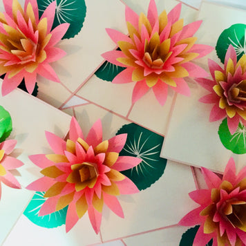 Metallic Peaceful Gold & Pink Lotus Origami Pop Cards 3D Pop Up Greeting Card Happy Birthday Thank You Handmade Gift Thinking of You Blank Card for Any Occasion Happy Mother's Day Happy Father's Australiana Celebrate the Beauty of Flower