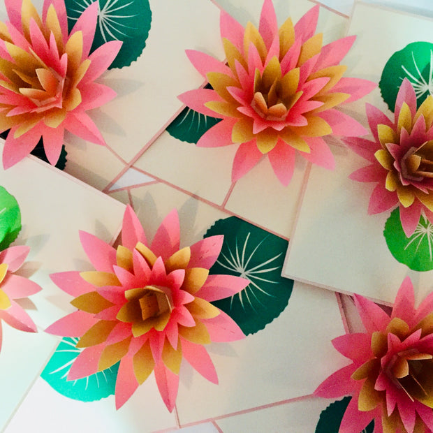Metallic Peaceful Gold & Pink Lotus Origami Pop Cards 3D Pop Up Greeting Card Happy Birthday Thank You Handmade Gift Thinking of You Blank Card for Any Occasion Happy Mother's Day Happy Father's Australiana Celebrate the Beauty of Flower