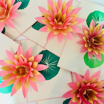 Metallic Peaceful Gold & Pink Lotus Origami Pop Cards 3D Pop Up Greeting Card Happy Birthday Thank You Handmade Gift Thinking of You Blank Card for Any Occasion Happy Mother's Day Happy Father's Australiana Celebrate the Beauty of Flower