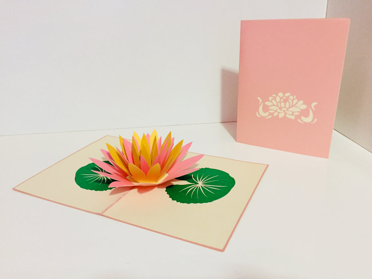 Metallic Peaceful Gold & Pink Lotus Origami Pop Cards 3D Pop Up Greeting Card Happy Birthday Thank You Handmade Gift Thinking of You Blank Card for Any Occasion Happy Mother's Day Happy Father's Australiana Celebrate the Beauty of Flower
