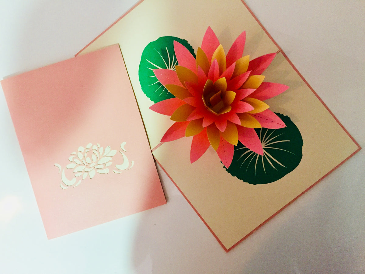 Metallic Peaceful Gold & Pink Lotus Origami Pop Cards 3D Pop Up Greeting Card Happy Birthday Thank You Handmade Gift Thinking of You Blank Card for Any Occasion Happy Mother's Day Happy Father's Australiana Celebrate the Beauty of Flower