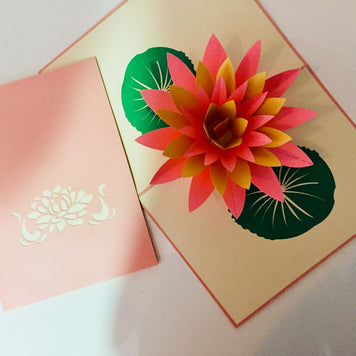 Metallic Peaceful Gold & Pink Lotus Origami Pop Cards 3D Pop Up Greeting Card Happy Birthday Thank You Handmade Gift Thinking of You Blank Card for Any Occasion Happy Mother's Day Happy Father's Australiana Celebrate the Beauty of Flower