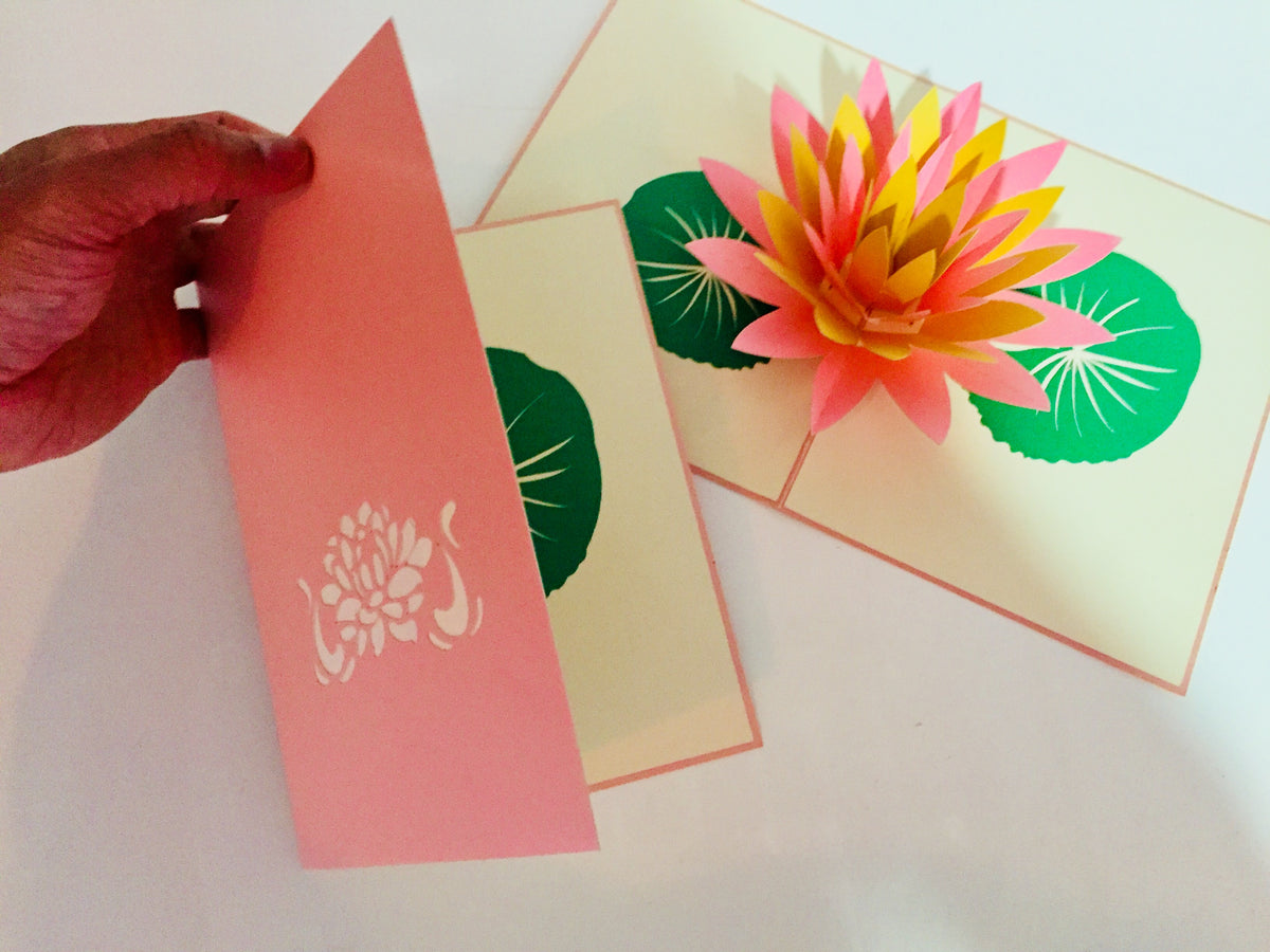 Metallic Peaceful Gold & Pink Lotus Origami Pop Cards 3D Pop Up Greeting Card Happy Birthday Thank You Handmade Gift Thinking of You Blank Card for Any Occasion Happy Mother's Day Happy Father's Australiana Celebrate the Beauty of Flower