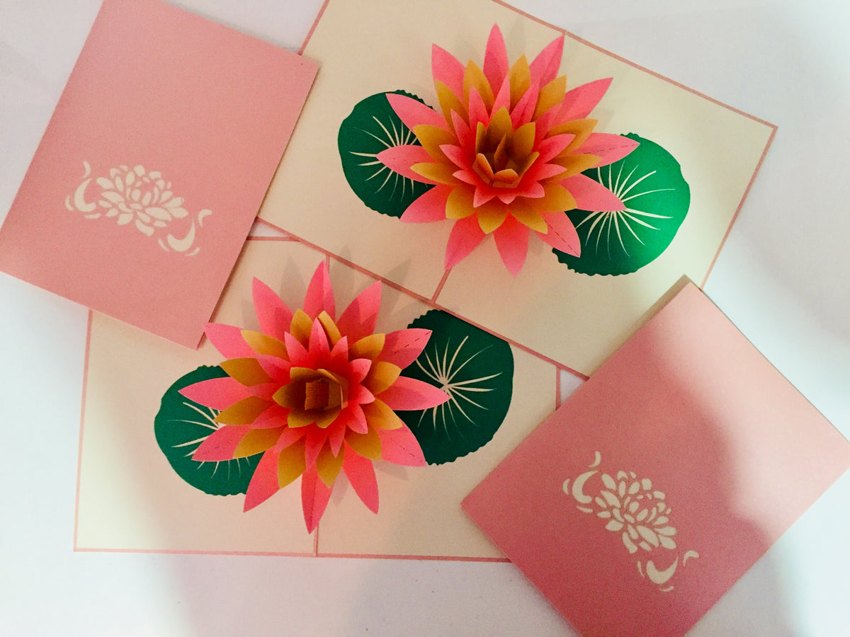 Metallic Peaceful Gold & Pink Lotus Origami Pop Cards 3D Pop Up Greeting Card Happy Birthday Thank You Handmade Gift Thinking of You Blank Card for Any Occasion Happy Mother's Day Happy Father's Australiana Celebrate the Beauty of Flower
