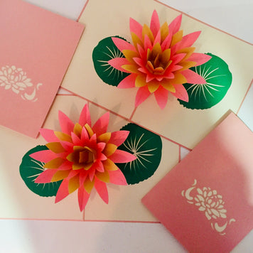 Metallic Peaceful Gold & Pink Lotus Origami Pop Cards 3D Pop Up Greeting Card Happy Birthday Thank You Handmade Gift Thinking of You Blank Card for Any Occasion Happy Mother's Day Happy Father's Australiana Celebrate the Beauty of Flower