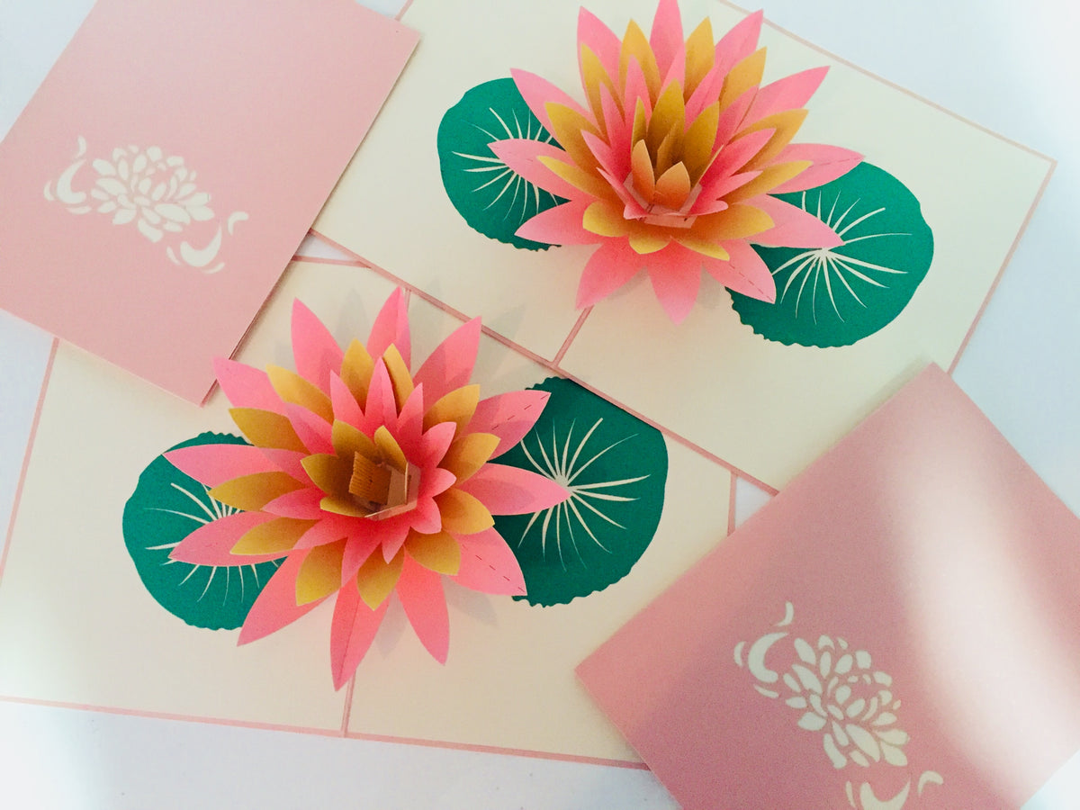 Metallic Peaceful Gold & Pink Lotus Origami Pop Cards 3D Pop Up Greeting Card Happy Birthday Thank You Handmade Gift Thinking of You Blank Card for Any Occasion Happy Mother's Day Happy Father's Australiana Celebrate the Beauty of Flower