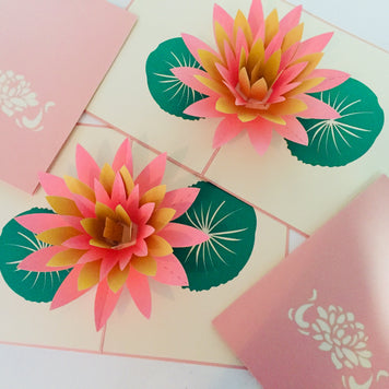 Metallic Peaceful Gold & Pink Lotus Origami Pop Cards 3D Pop Up Greeting Card Happy Birthday Thank You Handmade Gift Thinking of You Blank Card for Any Occasion Happy Mother's Day Happy Father's Australiana Celebrate the Beauty of Flower